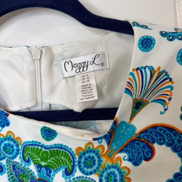 Maggy L Blue Green Paisley Print Shift Dress Size 8 | Bold Retro Boho Mod Look - Picture 3 of 9